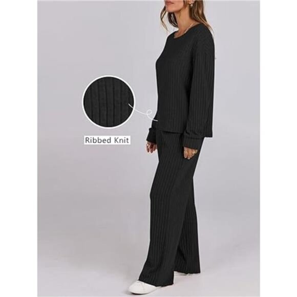 Relaxed Fit Ribbed Knit Top and Pants Set - Picture 3 of 5
